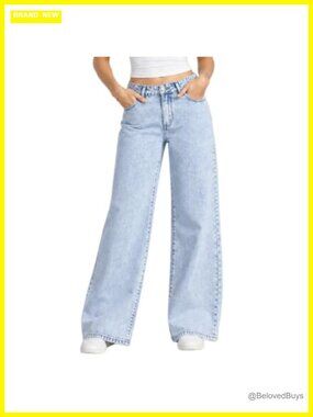 High Rise Non Stretch Wide Leg Jeans Denim Pants